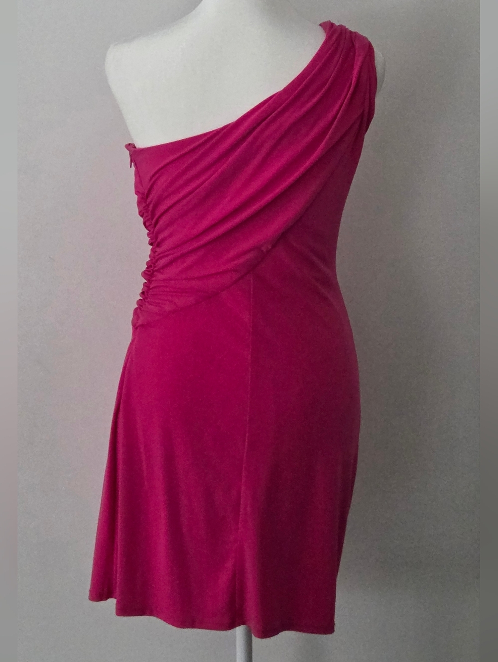 Max & Cleo One-Shoulder Magenta Dress with Orange Beaded Strap - Picture 4 of 5
